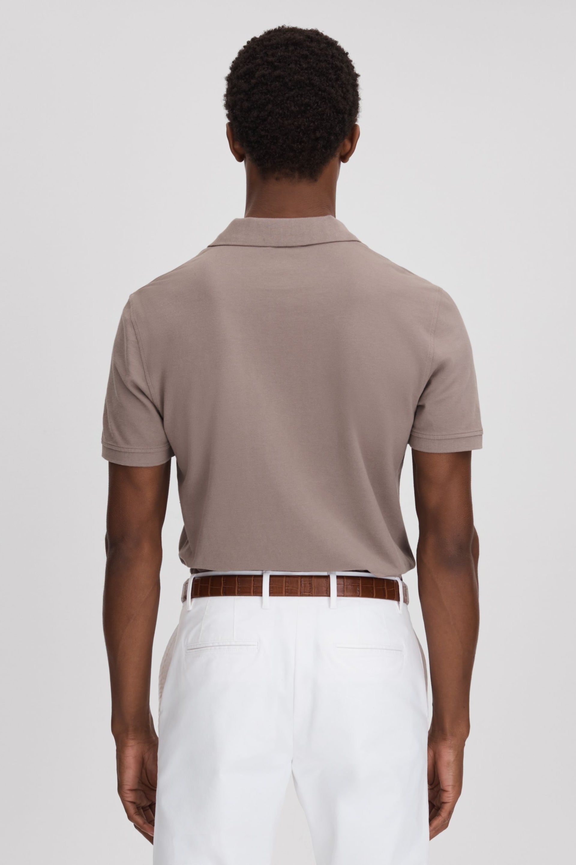 Reiss Dark Taupe Puro Garment Dyed Cotton Polo Shirt - Image 5 of 7