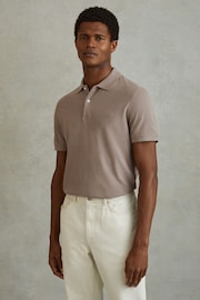 Reiss Dark Taupe Peters Slim Fit Garment Dyed Embroidered Polo Shirt - Image 1 of 6