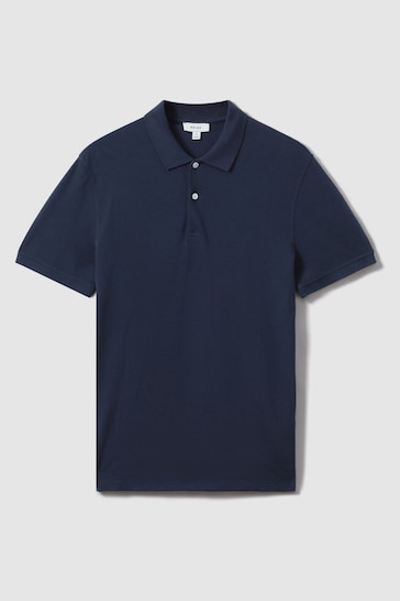 Reiss Airforce Blue Puro Garment Dyed Cotton Polo Shirt