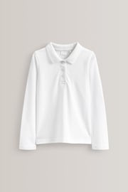 White Regular Fit 5 Pack 100% Cotton Long Sleeve School Polo Shirts (3-16yrs) - Image 2 of 4