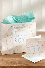 Soft Teal Baby Icons Gift Bag and Card Set - Image 1 of 3