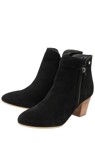 Ravel Black Suede Leather Block Heel Ankle Boots