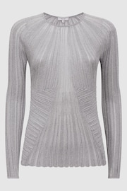 Reiss Silver Isobel Metallic Sheer Striped Top - Image 2 of 5