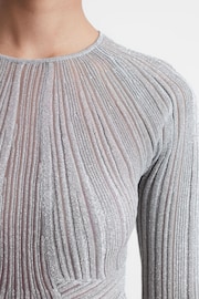 Reiss Silver Isobel Metallic Sheer Striped Top - Image 4 of 5