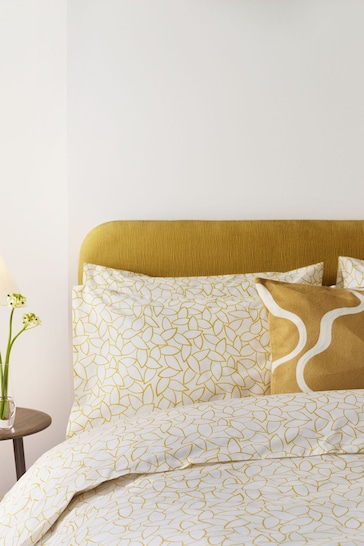 Jasper Conran London Yellow Mini Leaves Bamboo 200 TC Percale Pillowcases Pair