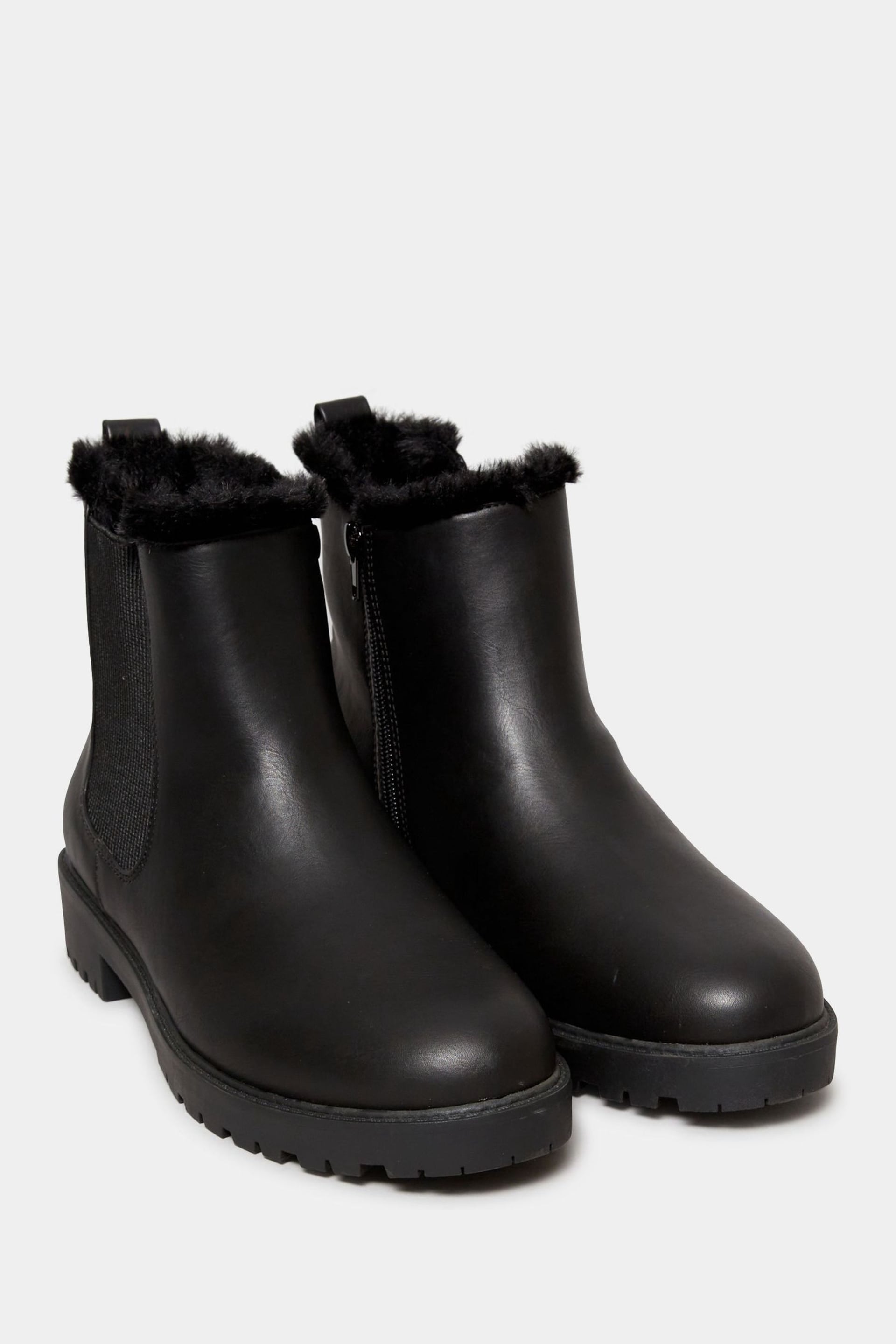 Yours Curve Black Wide Fit Chelsea Faux Fur Lined Boots - Image 2 of 5