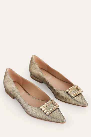 Boden Gold Jewelled Buckle Flats Shoes