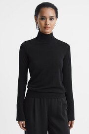 Reiss Black Kylie Merino Wool Fitted Funnel Neck Top - Image 1 of 5