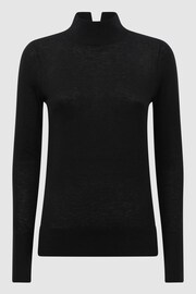 Reiss Black Kylie Merino Wool Fitted Funnel Neck Top - Image 2 of 5