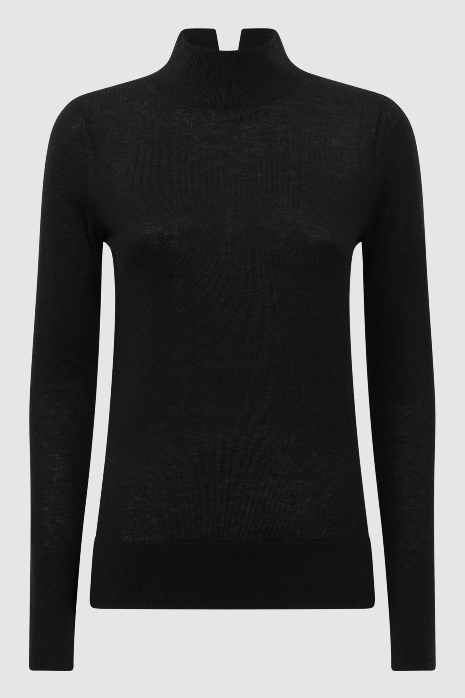 Reiss Black Kylie Merino Wool Fitted Funnel Neck Top - Image 2 of 5