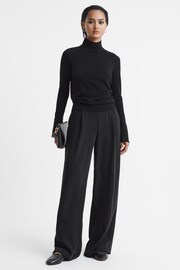 Reiss Black Kylie Merino Wool Fitted Funnel Neck Top - Image 3 of 5