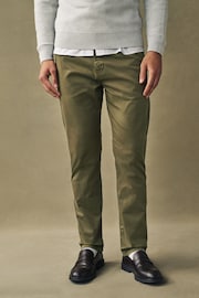 Khaki Green Slim Fit Premium Laundered Stretch Chinos Trousers - Image 1 of 12