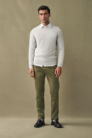 Khaki Green Slim Fit Premium Laundered Stretch Chinos Trousers - Image 2 of 12
