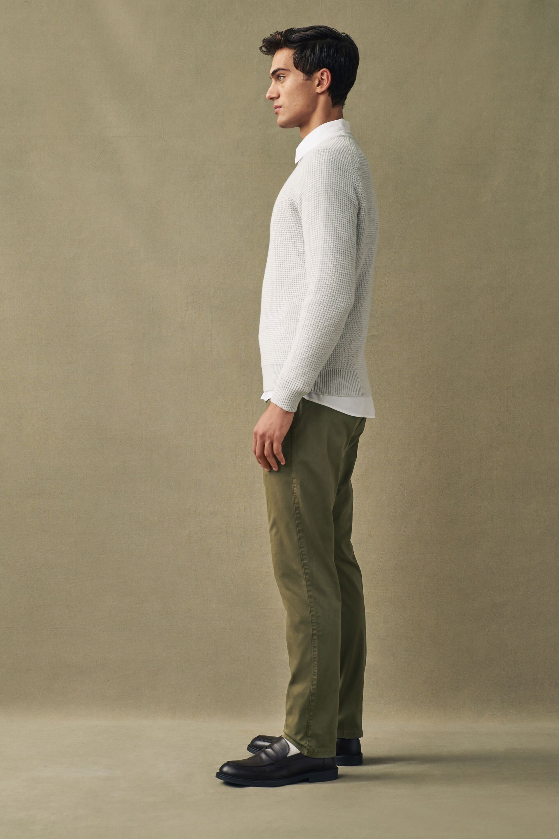 Khaki Green Slim Fit Premium Laundered Stretch Chinos Trousers - Image 3 of 12