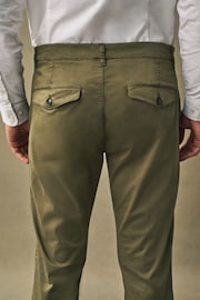 Khaki Green Slim Fit Premium Laundered Stretch Chinos Trousers - Image 7 of 12