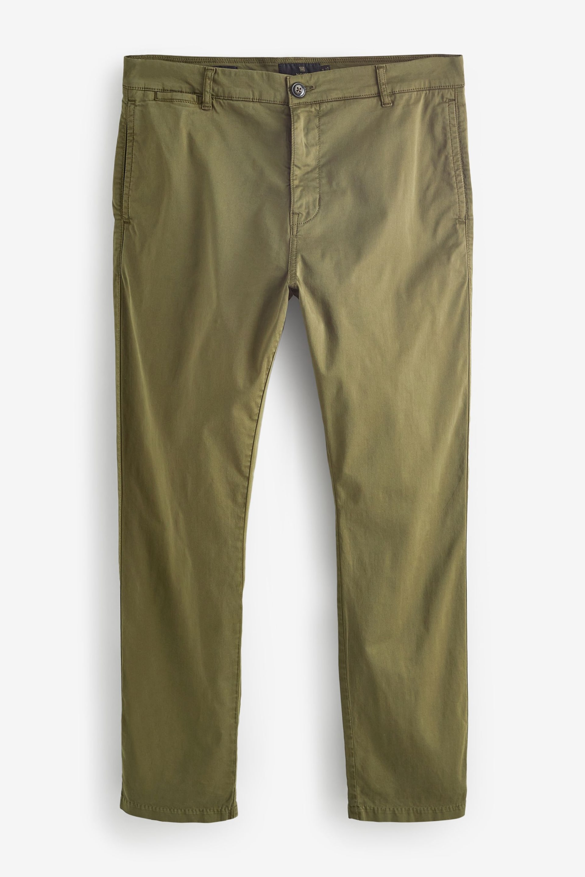Khaki Green Slim Fit Premium Laundered Stretch Chinos Trousers - Image 9 of 12