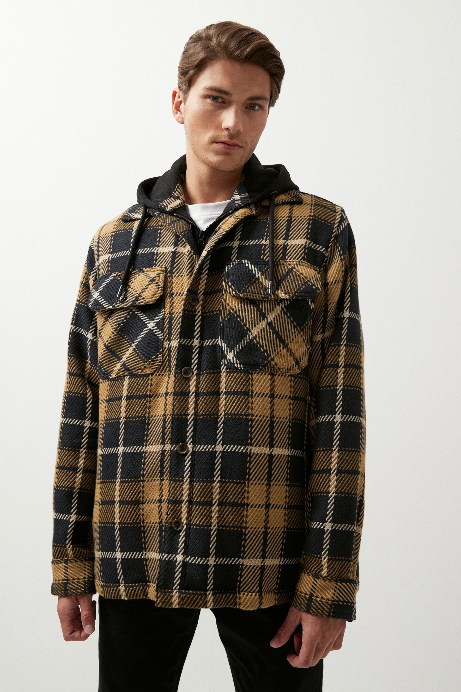 Black Check Hooded Shacket - Image 1 of 14