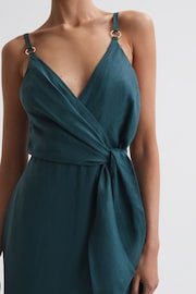 Reiss Dark Teal Elsie Linen Side Tie Midi Dress - Image 3 of 4