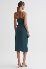 Reiss Dark Teal Elsie Linen Side Tie Midi Dress - Image 4 of 4