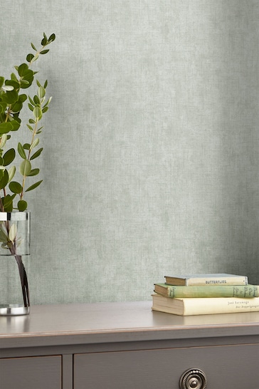 Laura Ashley Sage Leaf Green Plain Textured Wallpaper Wallpaper