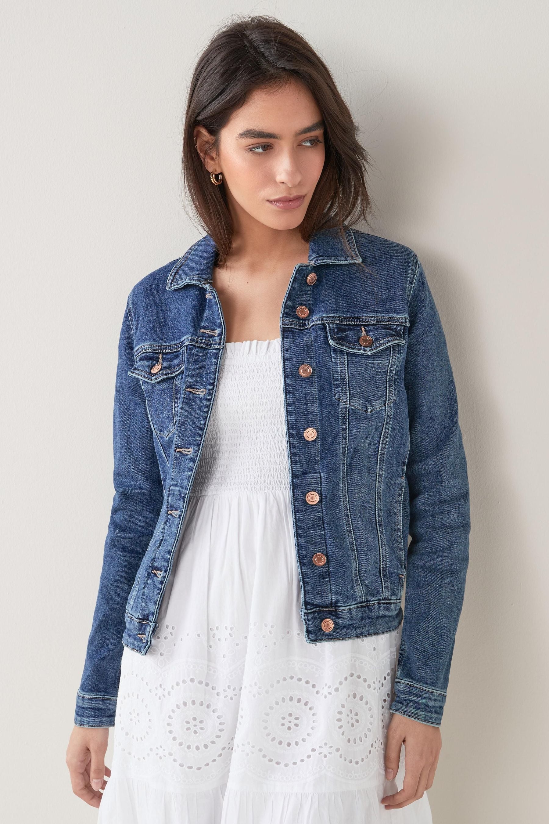 Buy Mid Blue Denim Jacket from Next Luxembourg