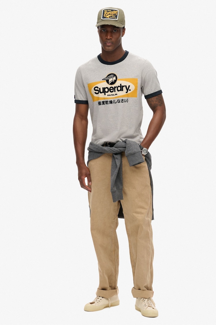 Superdry Stone Beige Marl 100% Cotton Ringer Workwear Graphic T-Shirt - Image 2 of 6