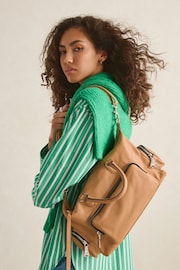 Tan Brown Leather Pocket Zip Grab Bag - Image 1 of 8