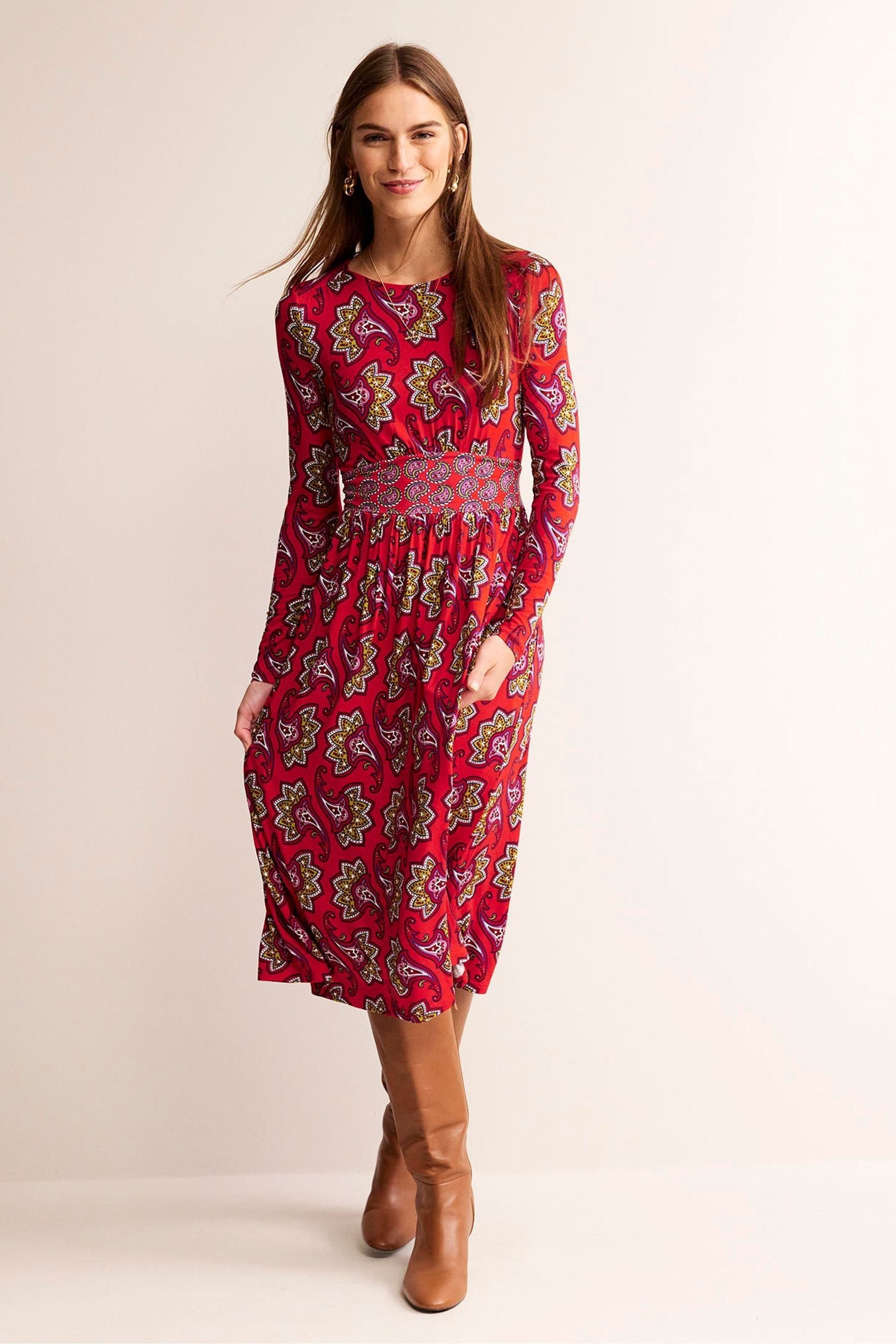 Buy Boden Red Thea Long Sleeve Midi Dress from Next Luxembourg