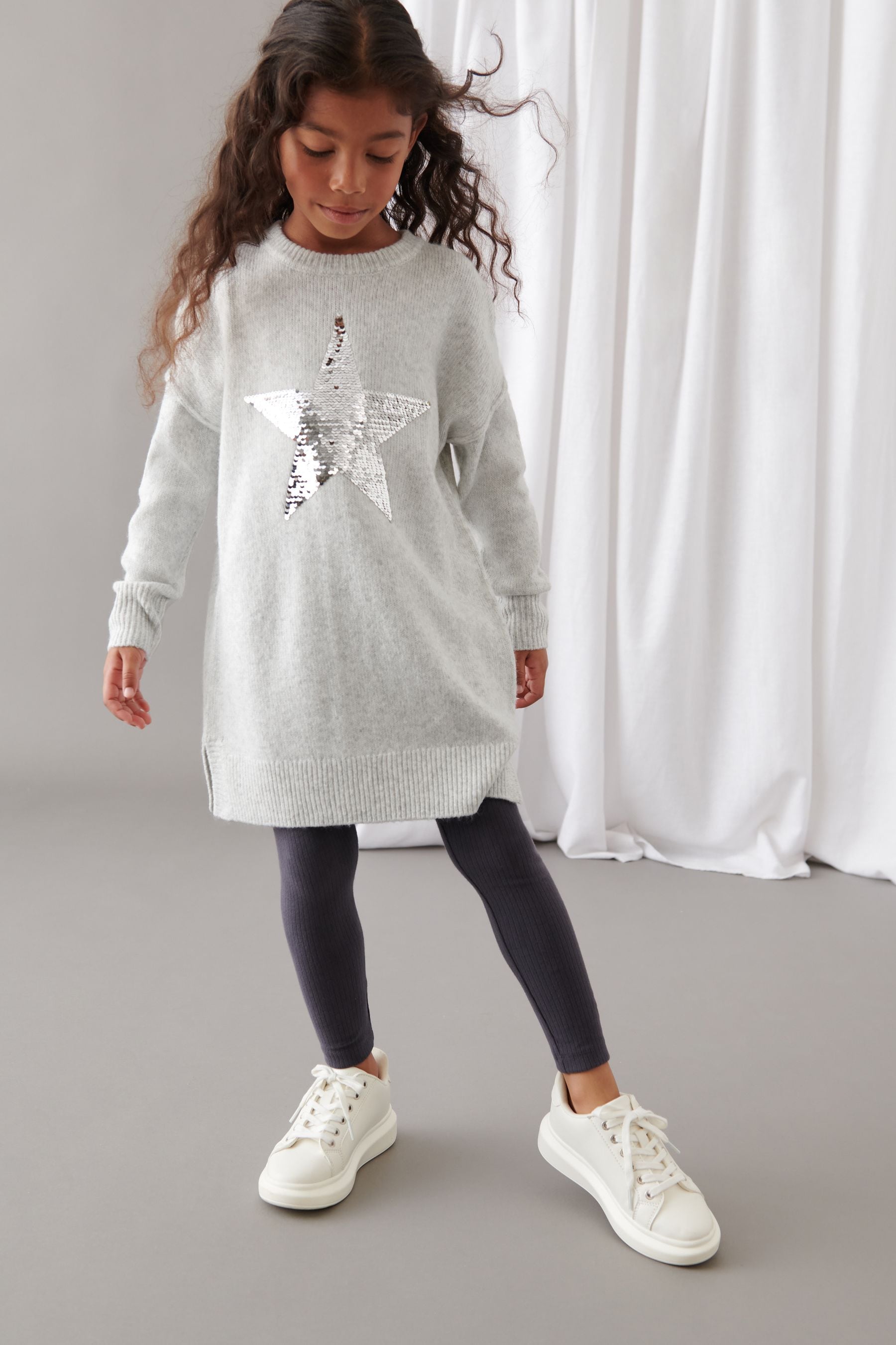 Buy Mint Velvet Grey Star Knit Jumper Dress from Next Luxembourg