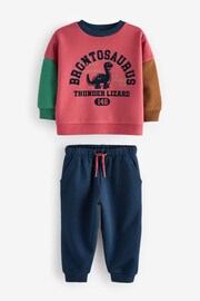 Red/Blue Dinosaur Printed Colourblock Sweatshirt and Joggers Set (3mths-7yrs) - Image 4 of 6