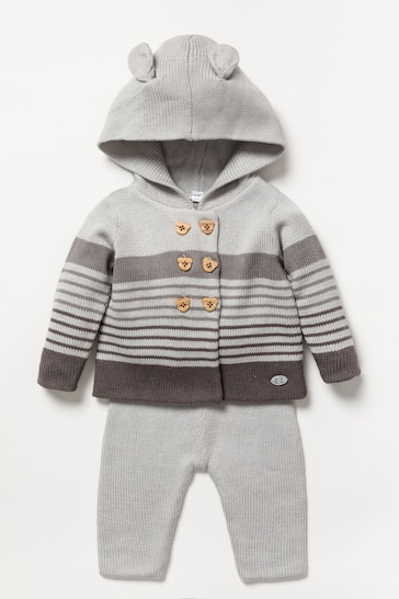Rock-A-Bye Baby Boutique Grey Cotton Knitted Jacket and black Trousers 2-Piece Set