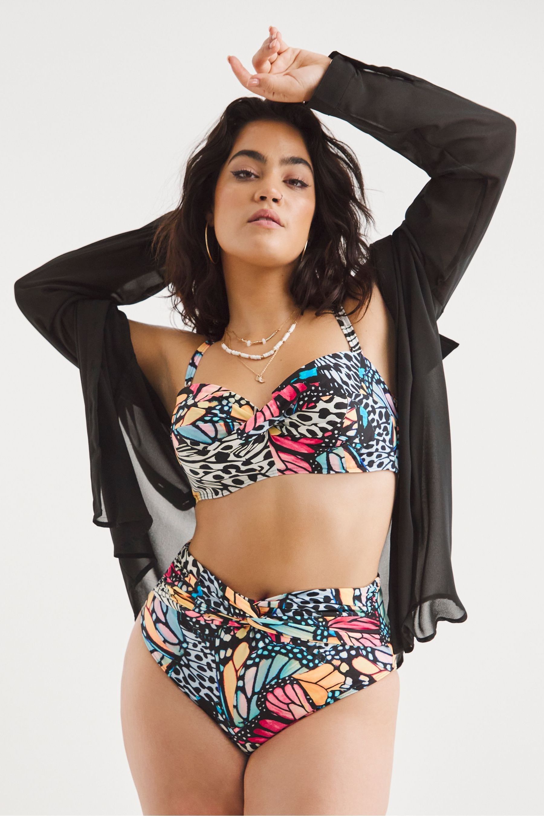 Buy Simply Be Magisculpt Butterfly Print Twist Front High Waist Black Bikini Briefs from Next Luxembourg