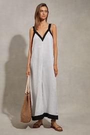 Reiss White/Navy Aida Linen Wide Leg Jumpsuit - Image 1 of 6