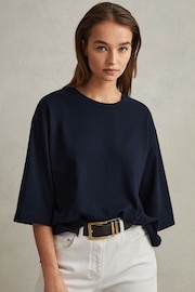 Reiss Navy Cassie Oversized Cotton Crew Neck T-Shirt - Image 3 of 5