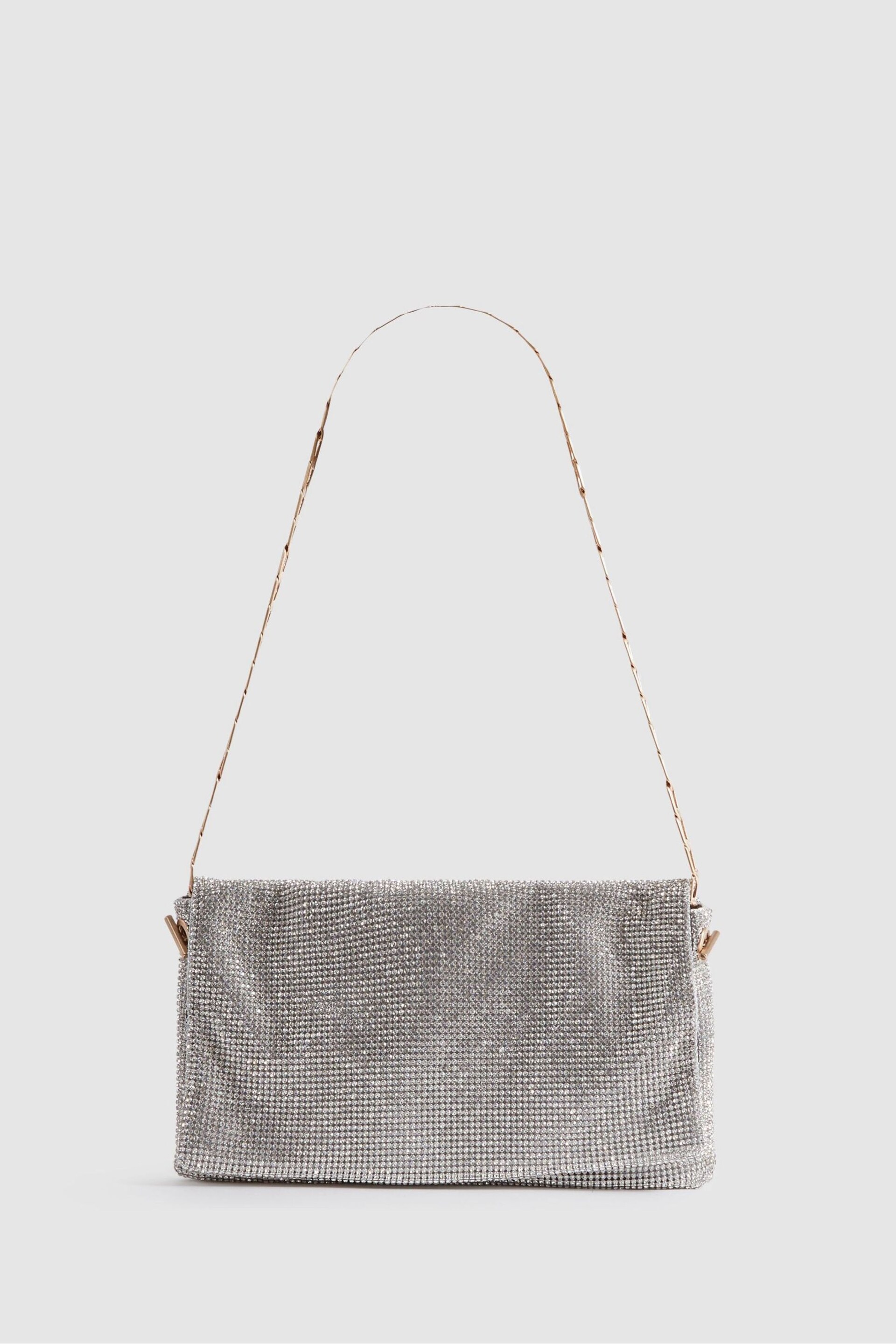 Reiss Silver Soho Embellished Chainmail Shoulder Bag - Image 1 of 5