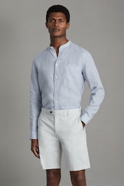 Reiss Light Blue Ocean Linen Grandad Collar Shirt - Image 1 of 5