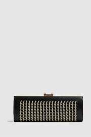 Reiss Black/White Grecia Leather Woven Clutch Bag - Image 1 of 5