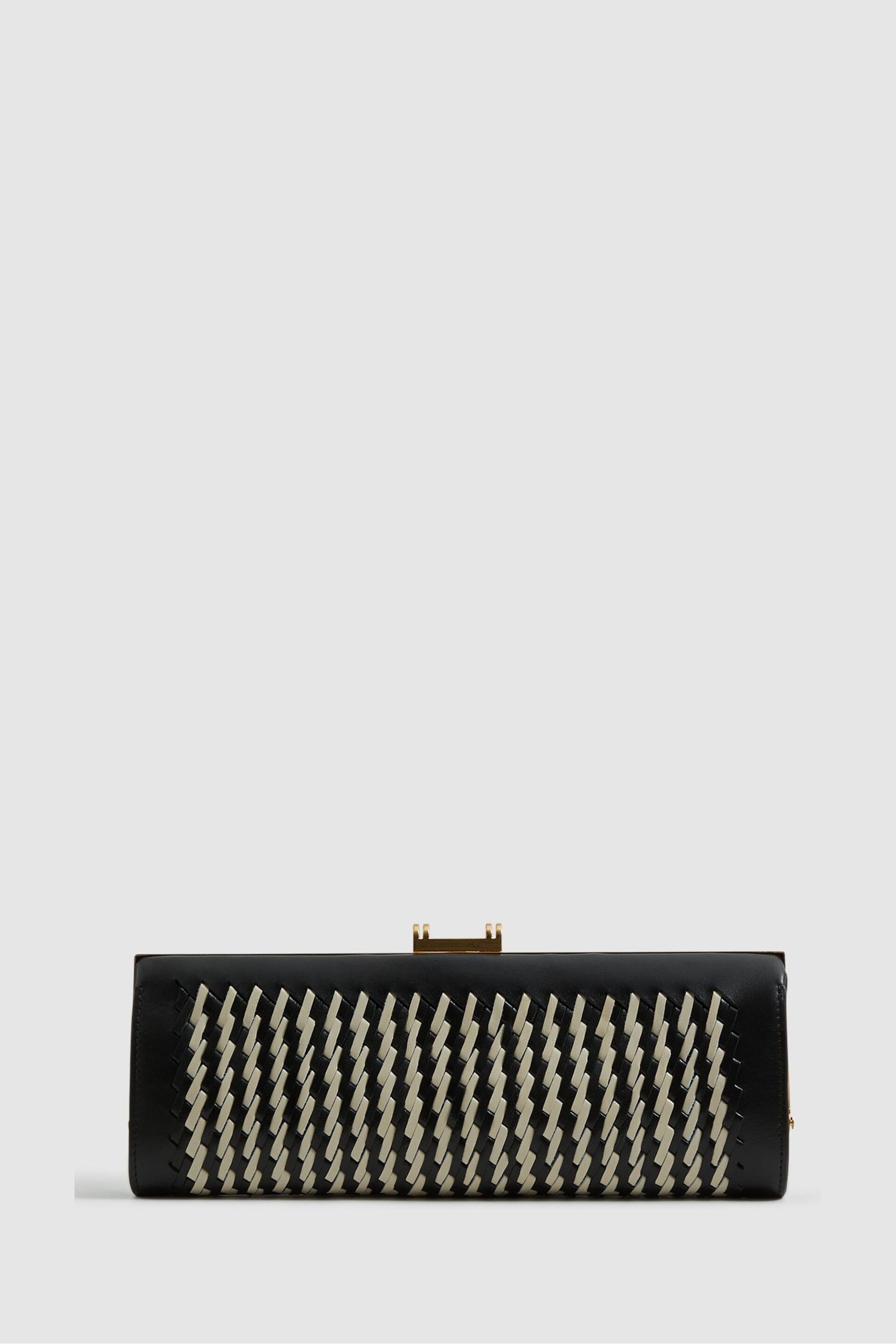 Reiss Black/White Grecia Leather Woven Clutch Bag - Image 3 of 5