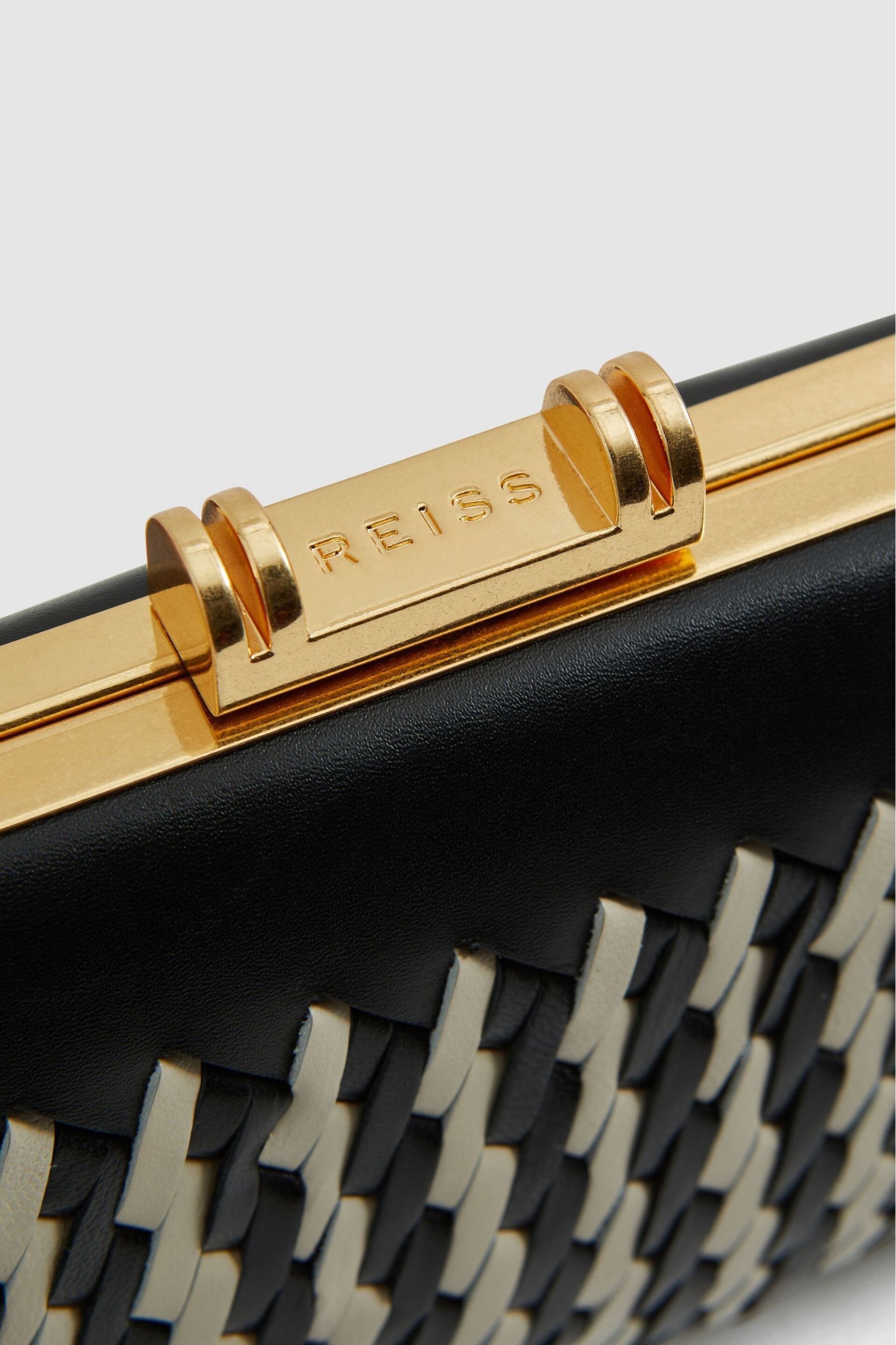 Reiss Black/White Grecia Leather Woven Clutch Bag - Image 5 of 5