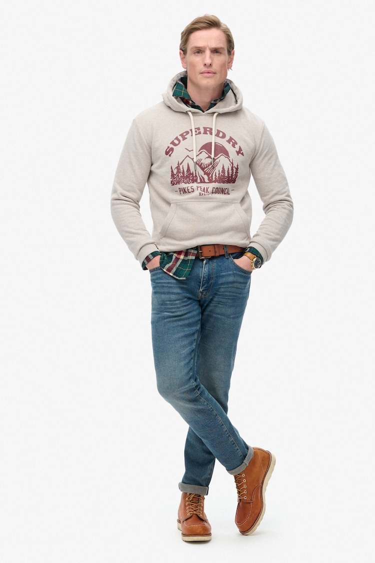 Superdry Beige Marl Lo-Fi Outdoor Graphic Hoodie - Image 2 of 6