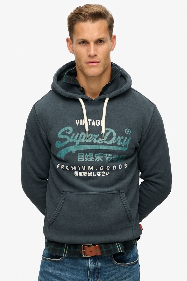 Superdry Jet Black Duo Vintage Logo Hoodie - Image 1 of 7