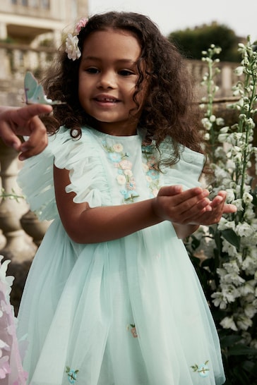 Pale Blue Embroidered Mesh Party Dress (3mths-10yrs)