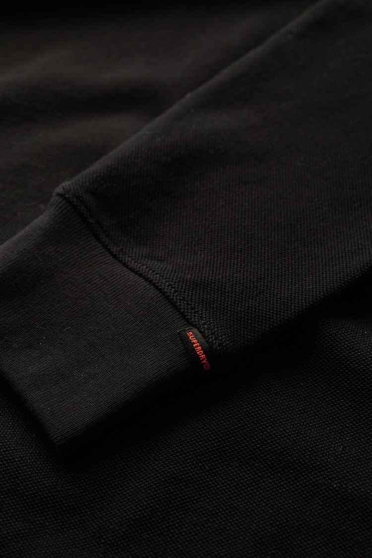 Superdry Black 100% Cotton Long Sleeve Pique Polo Shirt - Image 6 of 6