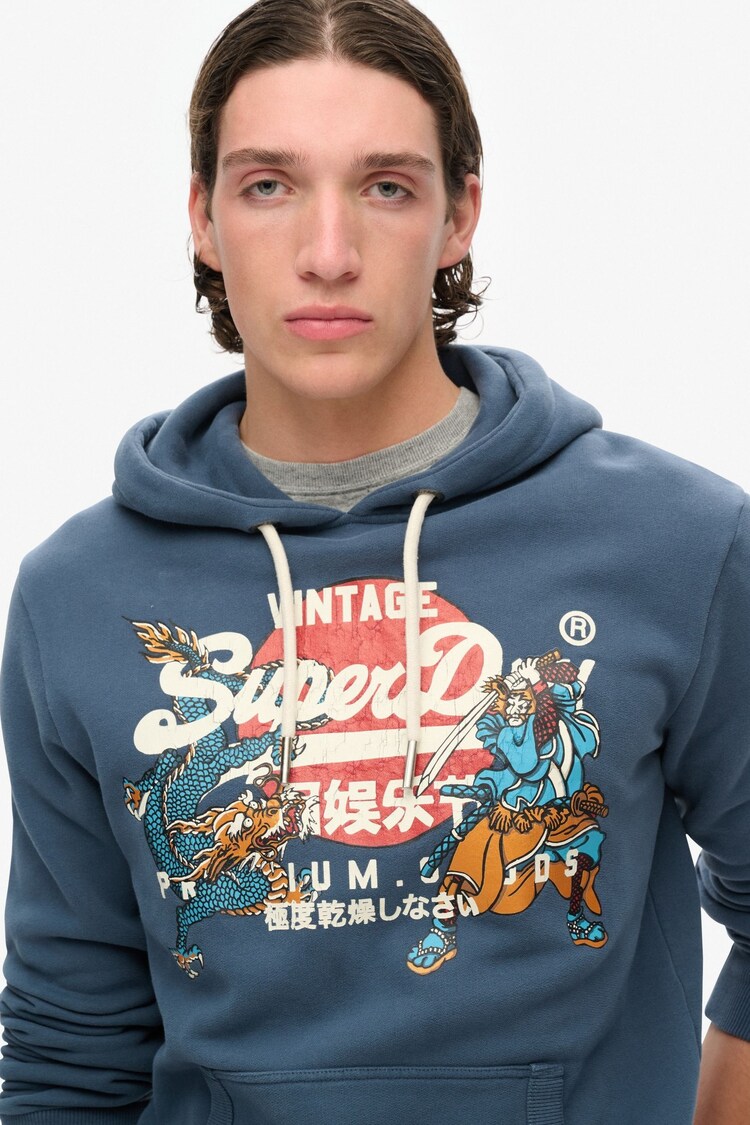 Superdry Ink Blue Tokyo Vintage Logo Hoodie - Image 2 of 2