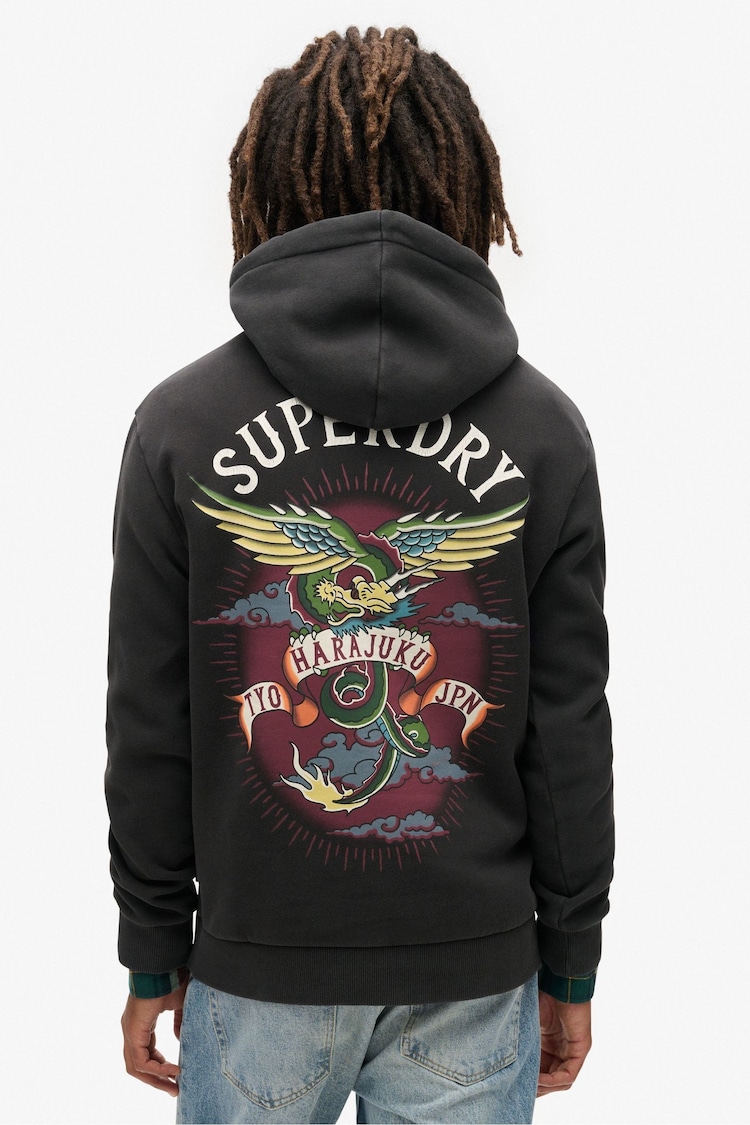 Superdry Black Tattoo Graphic Hoodie - Image 2 of 4