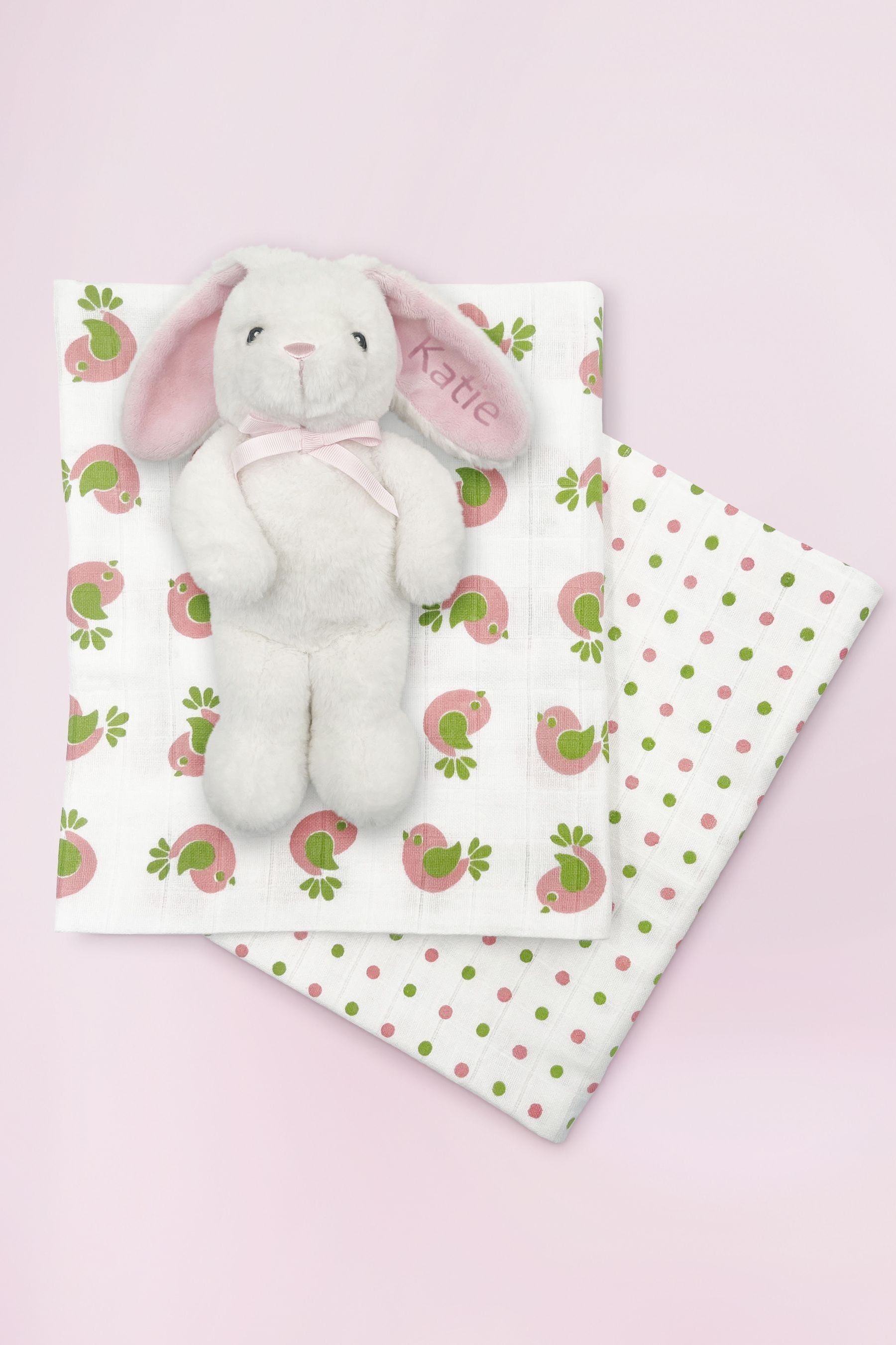 Buy Babyblooms Baby Personalised 100 Cotton Bunny with Muslin Wrap Gift Set from the Next UK online shop