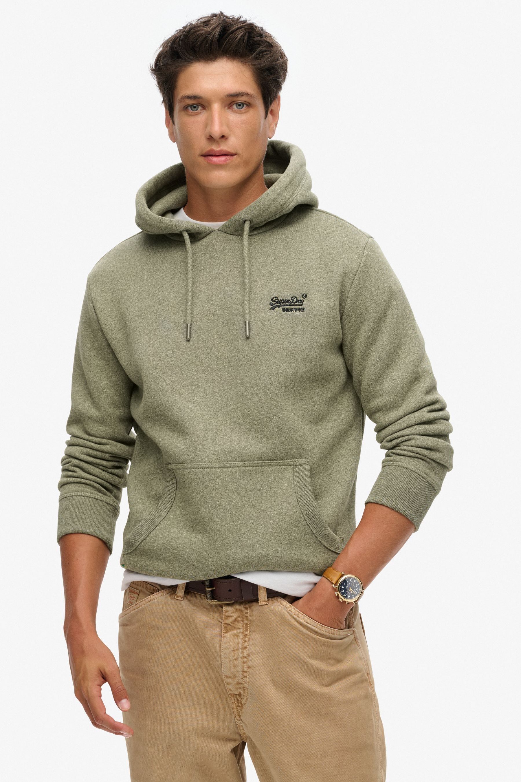 Buy Superdry Olive Green Grit Essential Logo Hoodie from Next Luxembourg