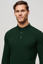 Superdry Forest Green 100% Cotton Long Sleeve Pique Polo Shirt - Image 3 of 5