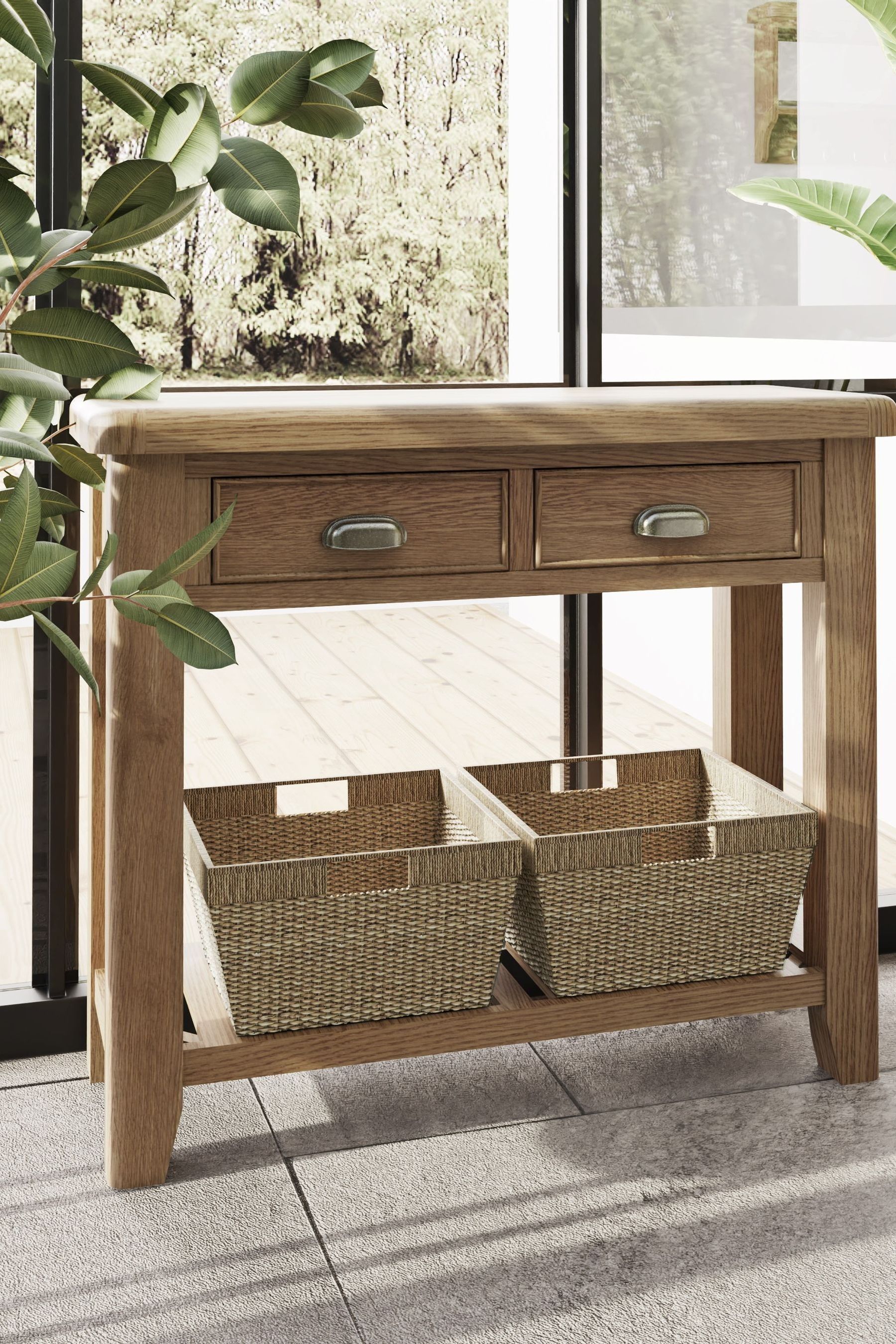 Hall table with sales storage baskets