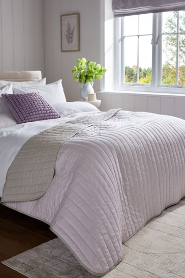 Lilac Purple Reversible Cotton Rich Bedspread